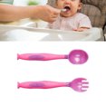 thumbnail image 5 of Juego de cuchara y tenedor para bebé, mangos cortos, entrenamiento para comer, utensilios de alimentación para niños pequeños de PP suave, juego de vajilla púrpura, 5 of 5