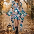 thumbnail image 5 of Women Halloween Cosplay Long Sleeve Dress Round Neck Ghost Pumpkin Skull Print Holiday Dress Irregular Hem Mini Dress Multi-Color Optional Fashion Casual Slips, 5 of 5