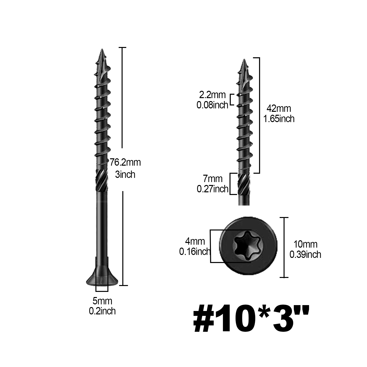 240pcs Black Deck & Wood Screws Assortment Kit, #8 x 1 - 1/ 2", #8 x 2", #10 x 3" Sizes, Epoxy - Coated for Rust Resistance, Torx Drive Head, T25 Star Bit Included, Ideal for Outdoor Decking,