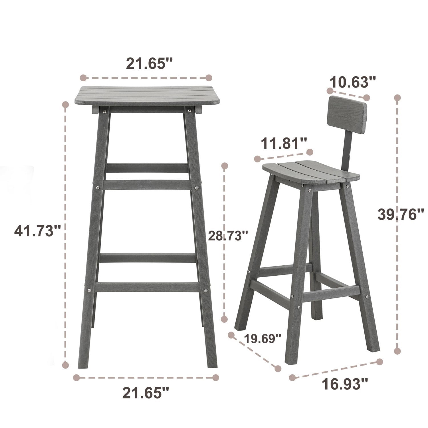 3 Piece Outdoor Counter Height Bar Table Set, 42" Bistro Pub Table with 2 Stools, HDPE Weather Resistant Patio Furniture Set, Gray