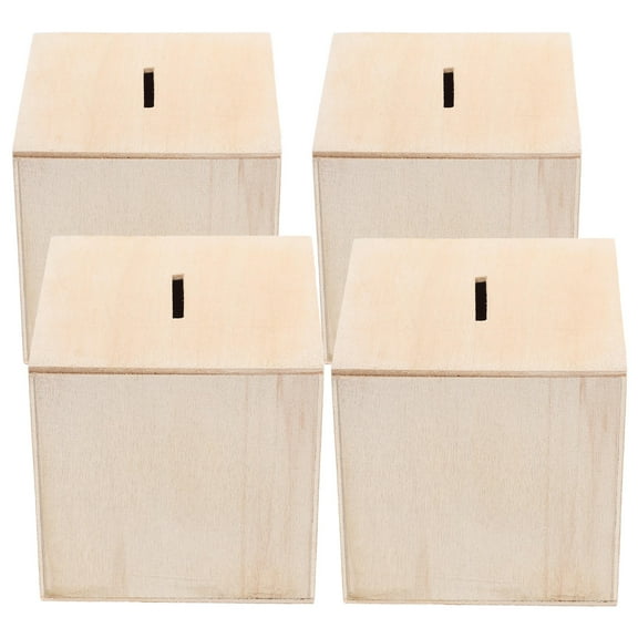 4pcs Kids Wooden Money Banks Paint-Your-Own Savings Boxes Multi-Use Storage Cases for Home Decor and Organization