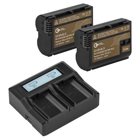 UPC: 0192223029743 | EN-EL15 7V 2000mAh Lithium-Ion Battery Pack  2-Pack  Bundle with Green Extreme Dual Smart Charger