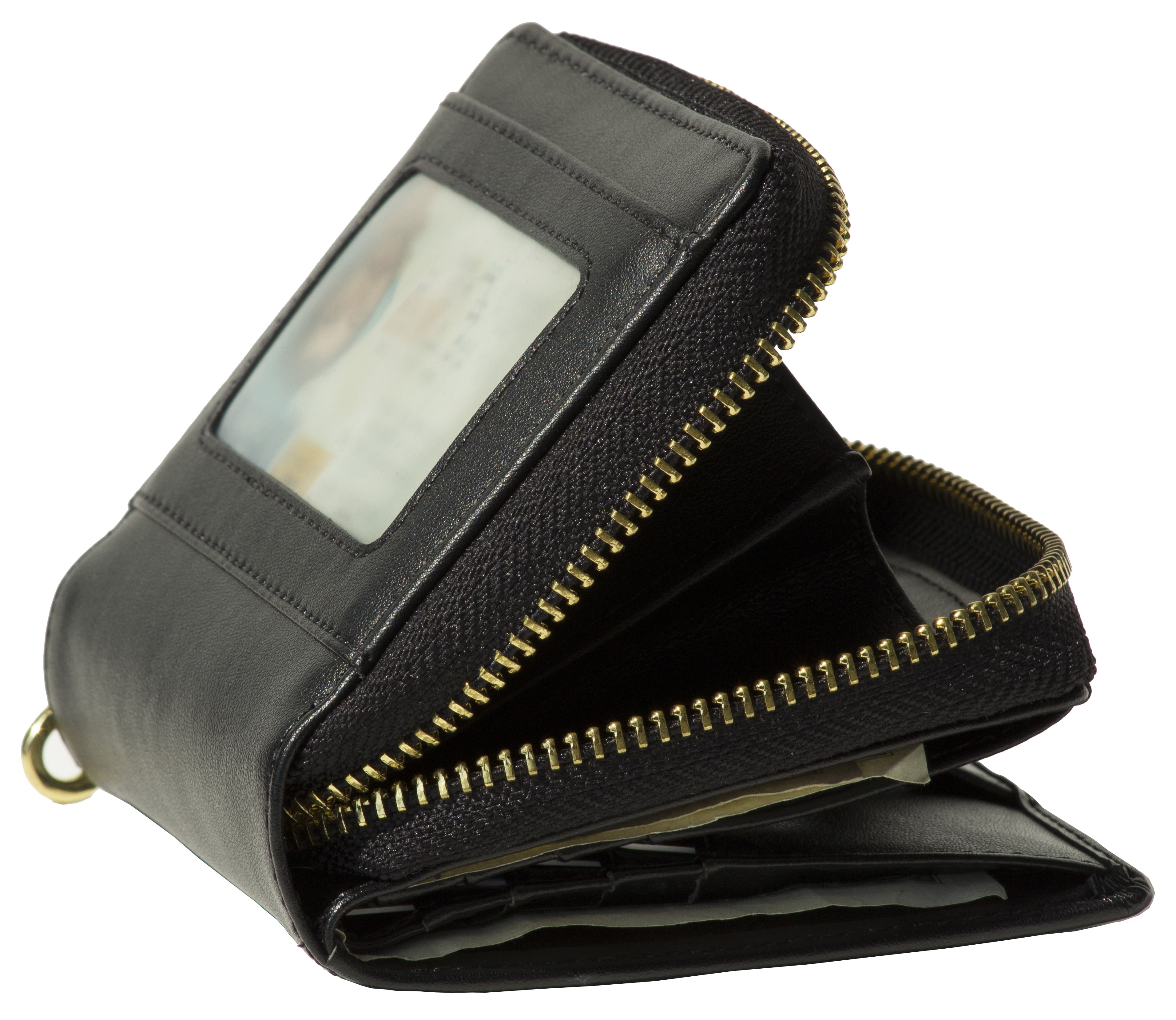 Women's Genuine Soft Leather Small Wallet Zip Coin Pocket with Scan