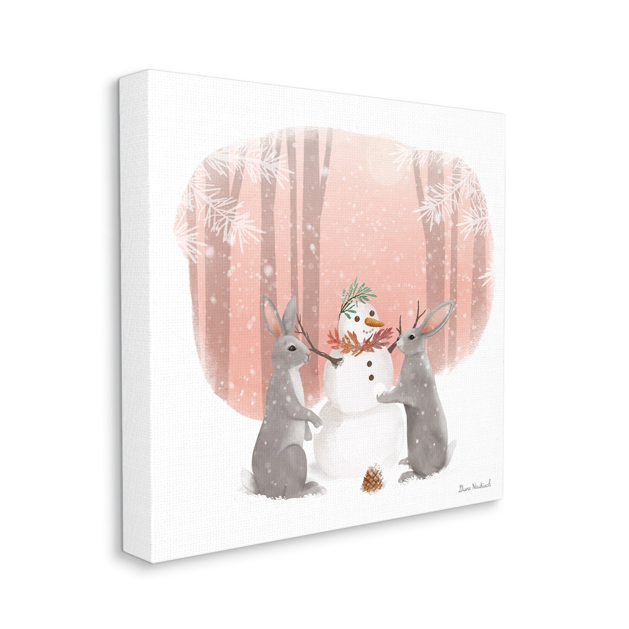 Stupell Industries Winter Rabbits Building Snowman Snowy Forest Scene Painting Gallery Wrapped Canvas Print Wall Art, Design by Diane Neukirch