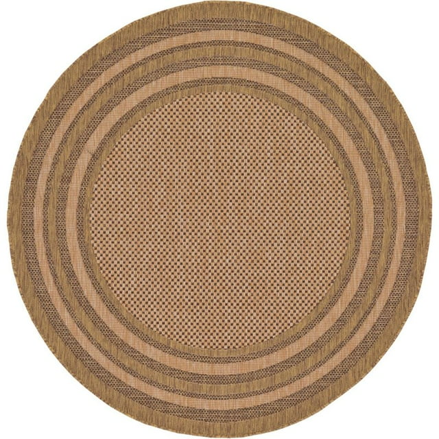 Unique Loom Extérieur Frontière Solide Tapis Tonal 6' x 6' Rond Brun/brun Clair