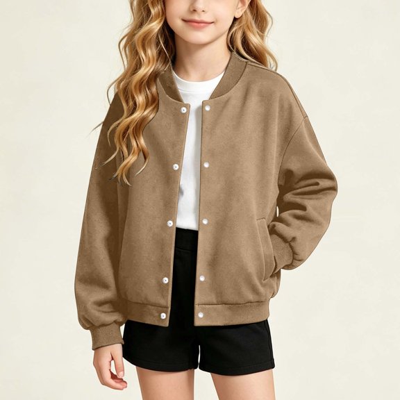 Zorckvet Girls Fleece Long Sleeve Outerwear Coats with Ribbed Cuffs and Bomber for Casual Outings, All Seasons