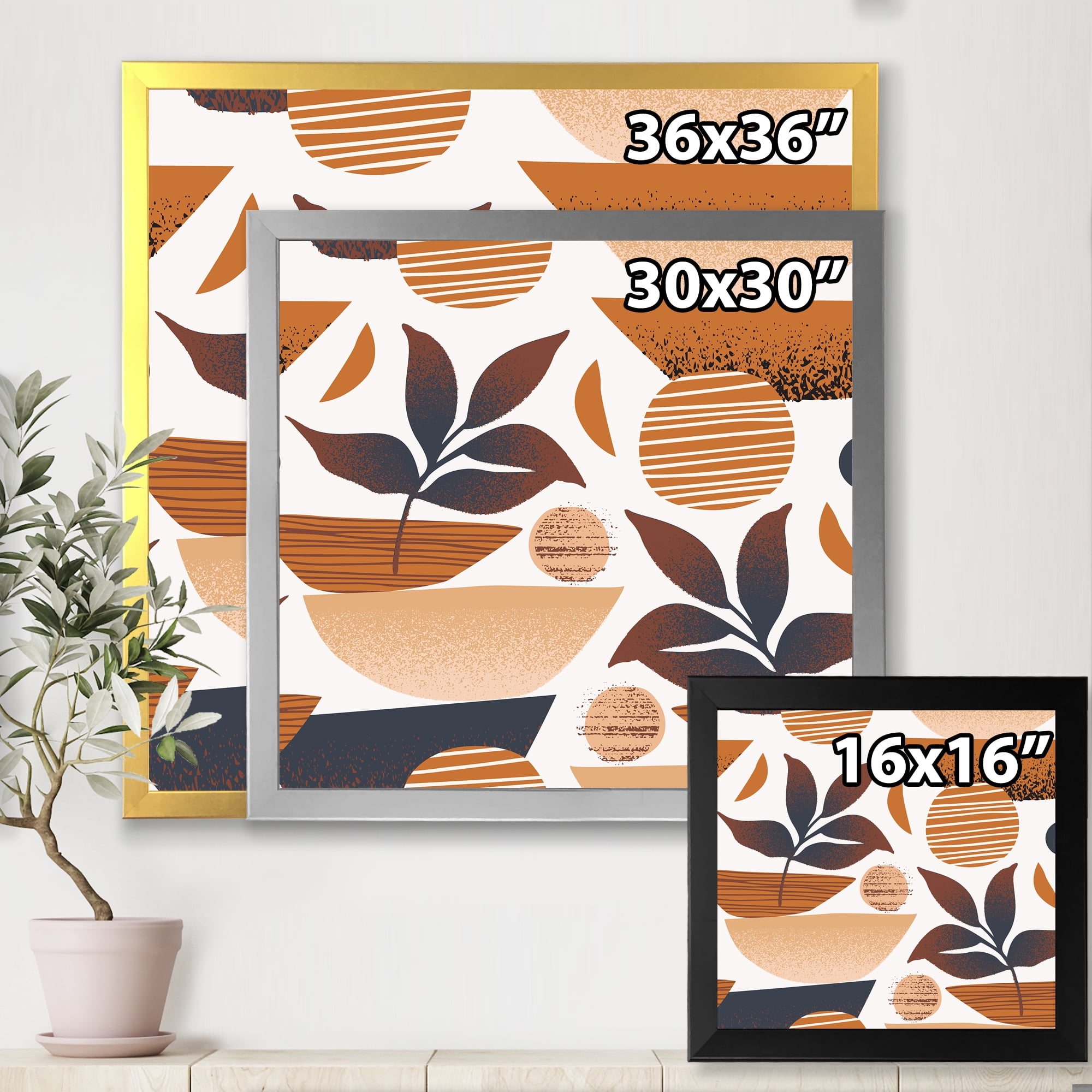 Designart 'Tropical Leaf Silhouettes and Shapes on White' Modern Framed Art Print