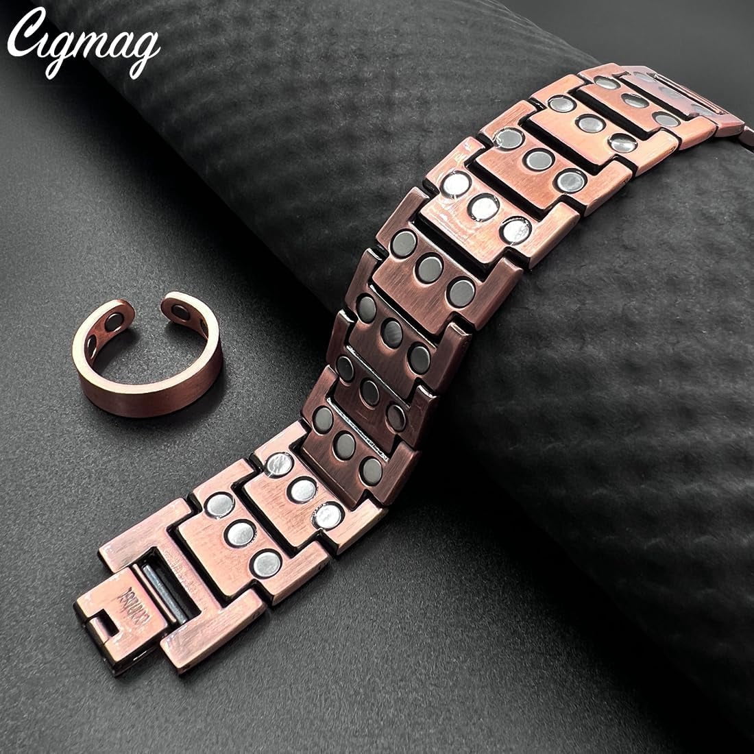 Wollet 99.9% Pure Copper Magnetic Bracelet Set , Valentine's Day Jewelry Gifts for Men 8.66in（22cm）