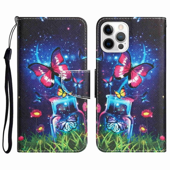 Compatible with iPhone 12 Pro Max Wallet Case for Women with Credit Card Holders, Magneitc Cute Patterned Designed Flip PU Leather Kickstand Shockproof Cover for iPhone 12 Pro Max, Butterfly