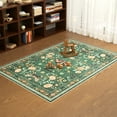 thumbnail image 3 of Washable Area Rug for Living Room, NovDeco 4'x6' Non-Slip Vintage Boho Emerald Green Indoor Rug, Low Pile Stain Resistant Carpet for Bedroom Nursery, 3 of 11