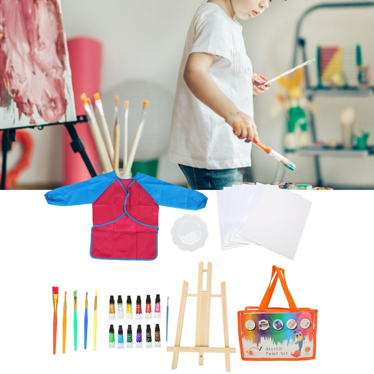  ColorCrayz Paint Set for Kids - 27 Piece Art Kit for Girls & Boys  Ages 4-10 - Non-Toxic Washable Painting Supplies with Canvases, Brushes  Easel Smock & More - Fun 