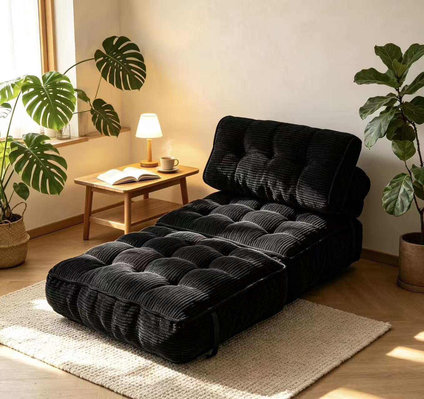 Leumius Folding Sofa Bed,Convertible Sleeper Chair with Pillow Foldable Mattress with Back Support, Portable Fold Out Chair Bed Comfy Floor Sofa Lounge for Living Room BedroomBlack