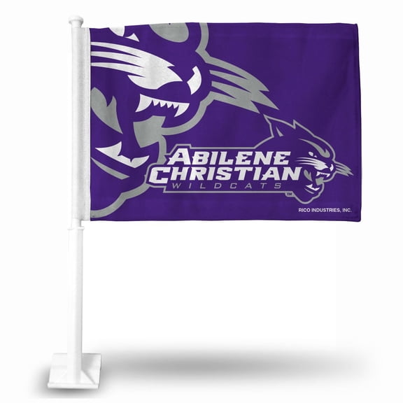 Rico Industries College Abilene Christian Standard Double Sided Car Flag - 16" x 19" - Strong Pole that Hooks Onto Car/Truck/Automobile
