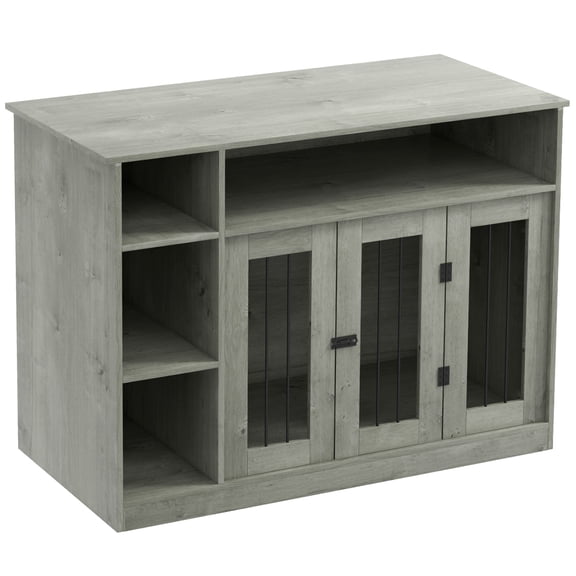 Stylish Gray Dog Crate with Locking Door and Storage - Large Pet Cage Furniture for Medium to Big Dogs 47x23.5x35 Inches
