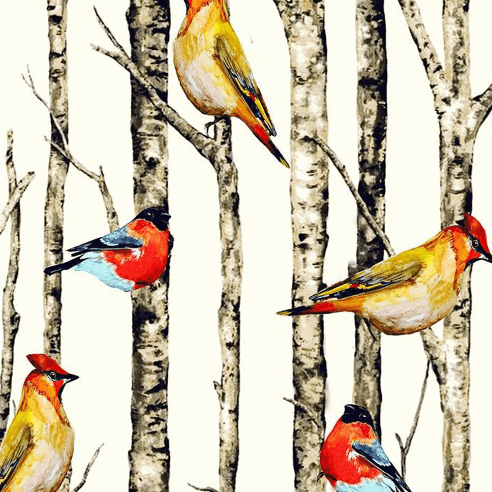FREE SHIPPING!!! Fall Birds on the Tree Prints 100% Cotton Quilting Fabric, DIY Projects by the Yard (Orange, Red, Blue)