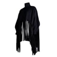 thumbnail image 3 of Women's Turtleneck Sweater Fringe Shawl Tassel Hem Long Sleeve Oversized Pullover Jacket Tops Hooded Cape Cloak Coats, 3 of 7