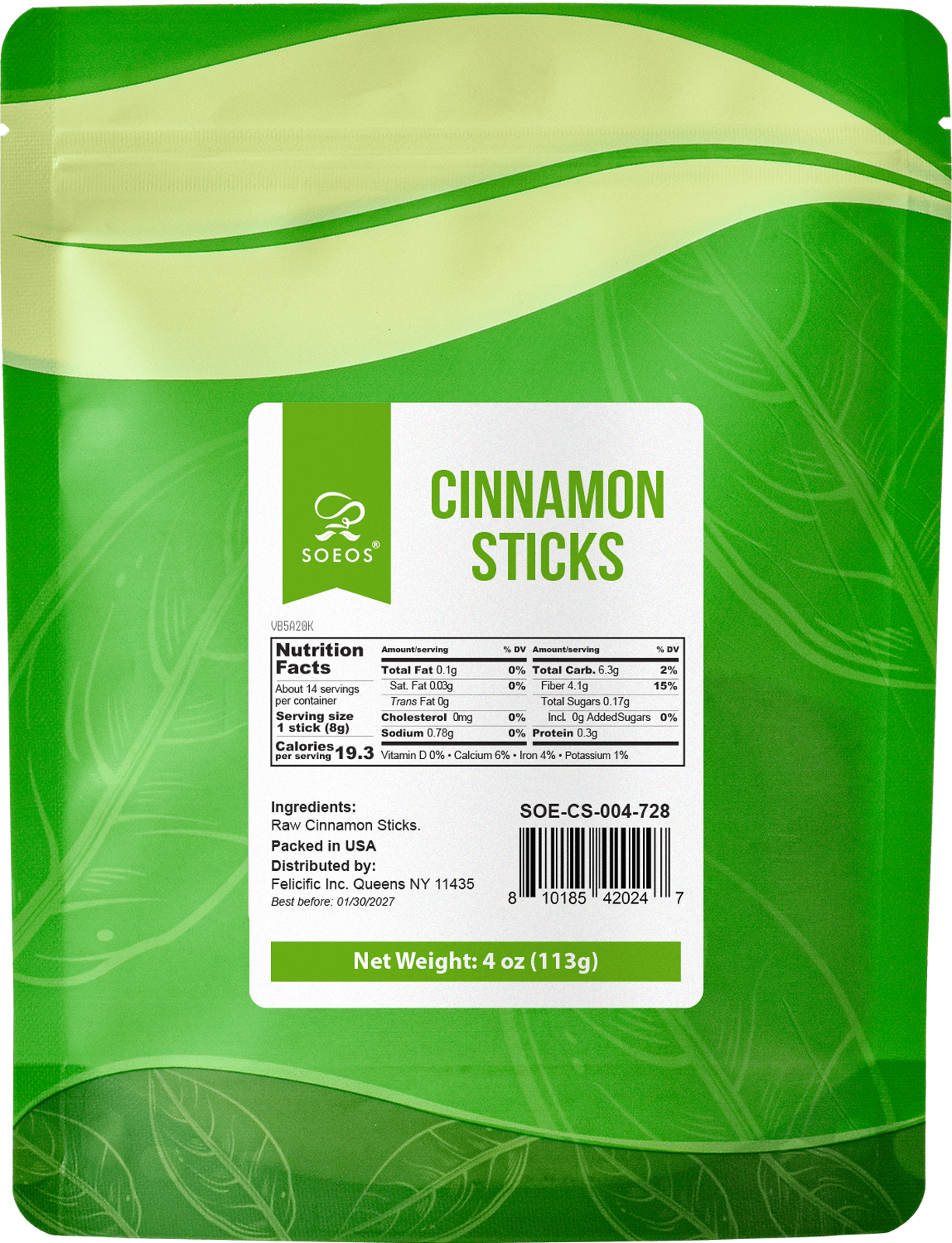 Soeos Cinnamon Sticks, 4 oz (113g), Cassia Cinnamon Stick, Strong Aroma