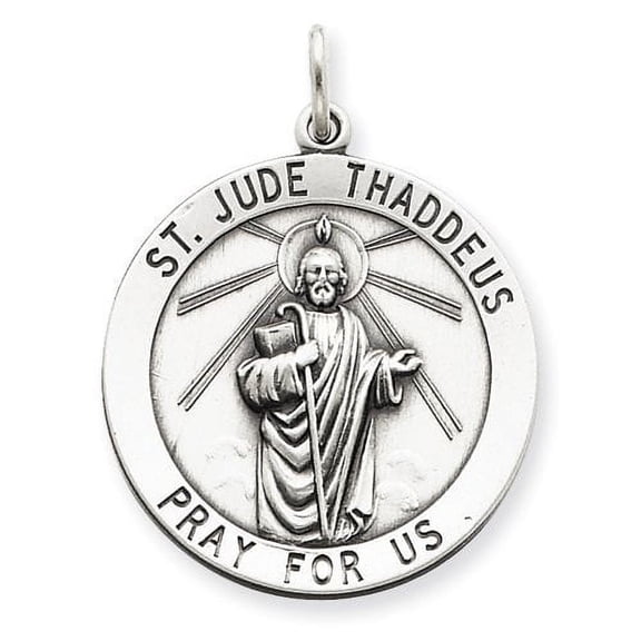 PicturesOnGold.com Sterling Silver Round Antiqued Saint Jude Medals - Over 1 Inch X Over 1 Inch - Sterling Silver