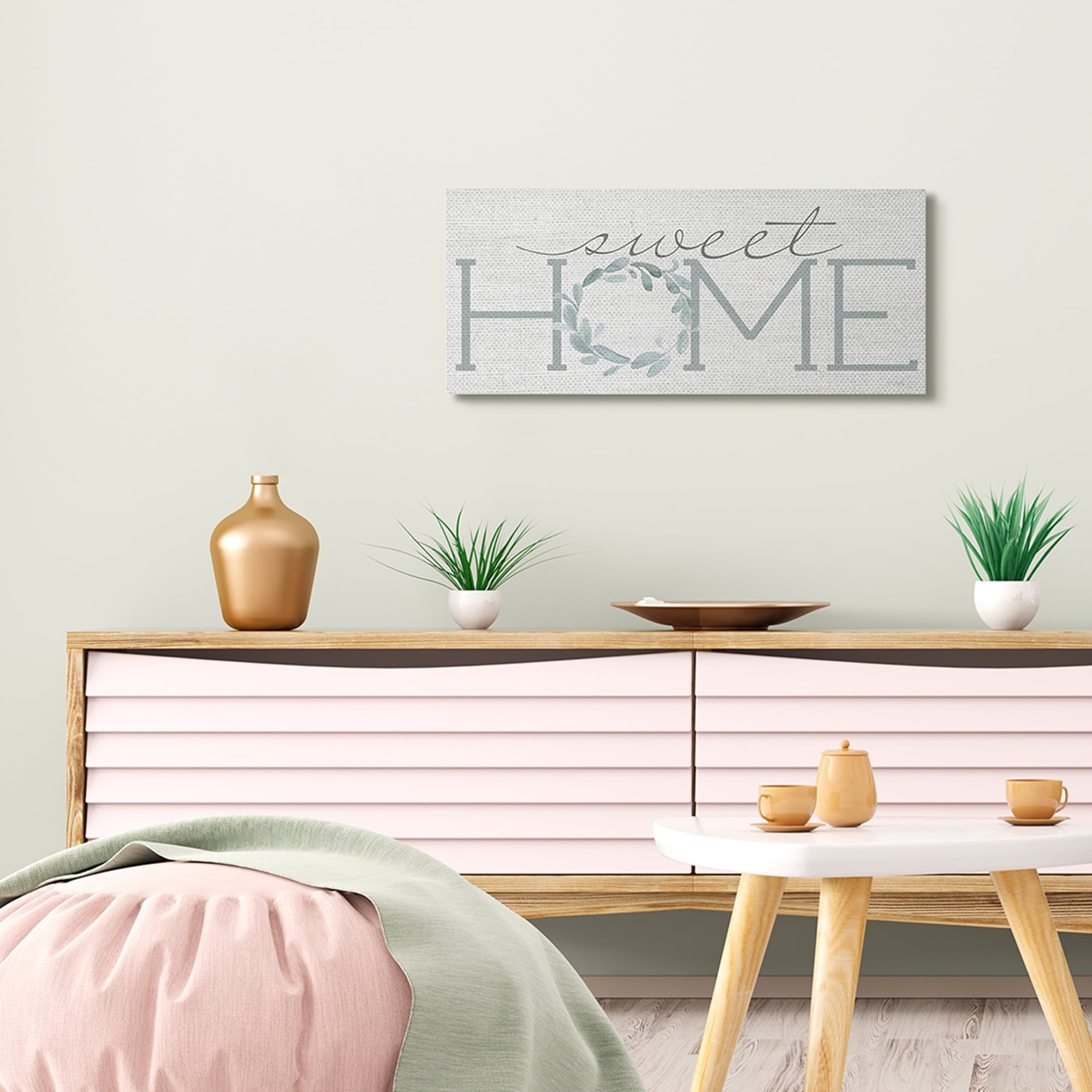 Stupell Industries Sweet Home Greeting Grey Floral Wreath,13 x 30,Designed by Kate Sherrill