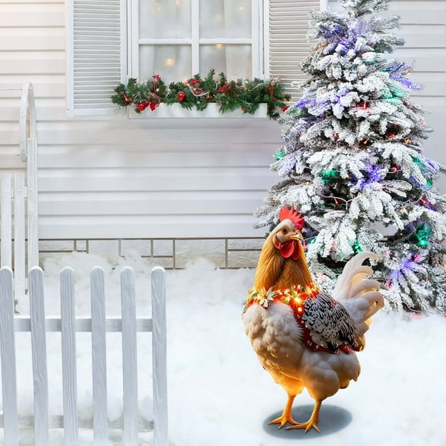 Uuiauoio Christmas Chicken Yard Stake Outdoor Garden Decoration Farm Animal Ground Plug Festive Lawn Ornament for Holiday Display and Seasonal Decor,Christmas Outdoor Deco Xmas Ornaments