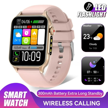 VOPOCO P6P 1.96" HD Touch Screen 100+ Sports Modes Smart Watches for Men Women (Answer/Make Call) with LED Flashlight, Waterproof Fitness Tracker for iOS Android