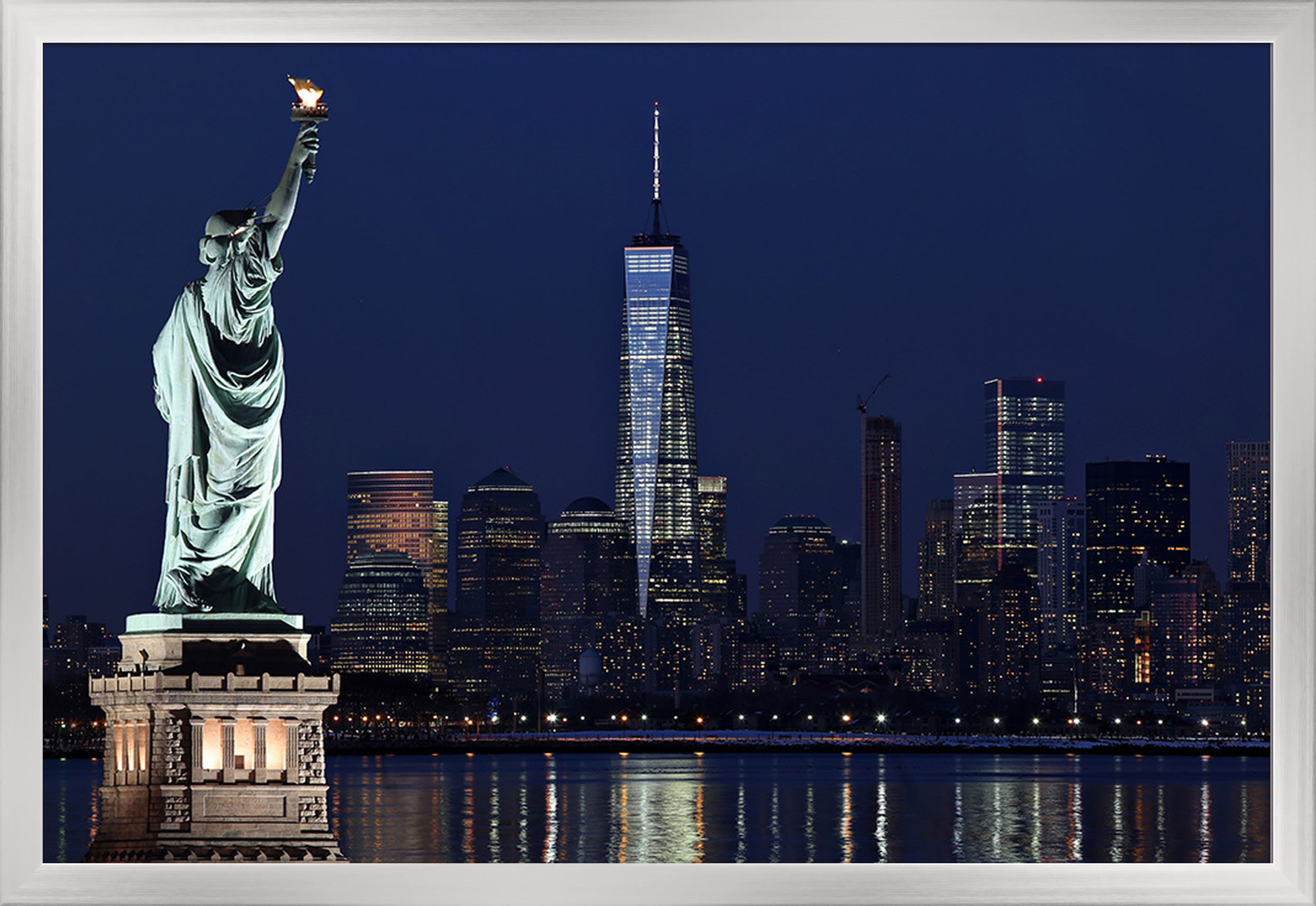 New York City Statue of Liberty and City Skyline at Night Lantern Press Photography (36x24 New York City Statue of Liberty and City Skyline at Night Lantern Press Photography (36x24