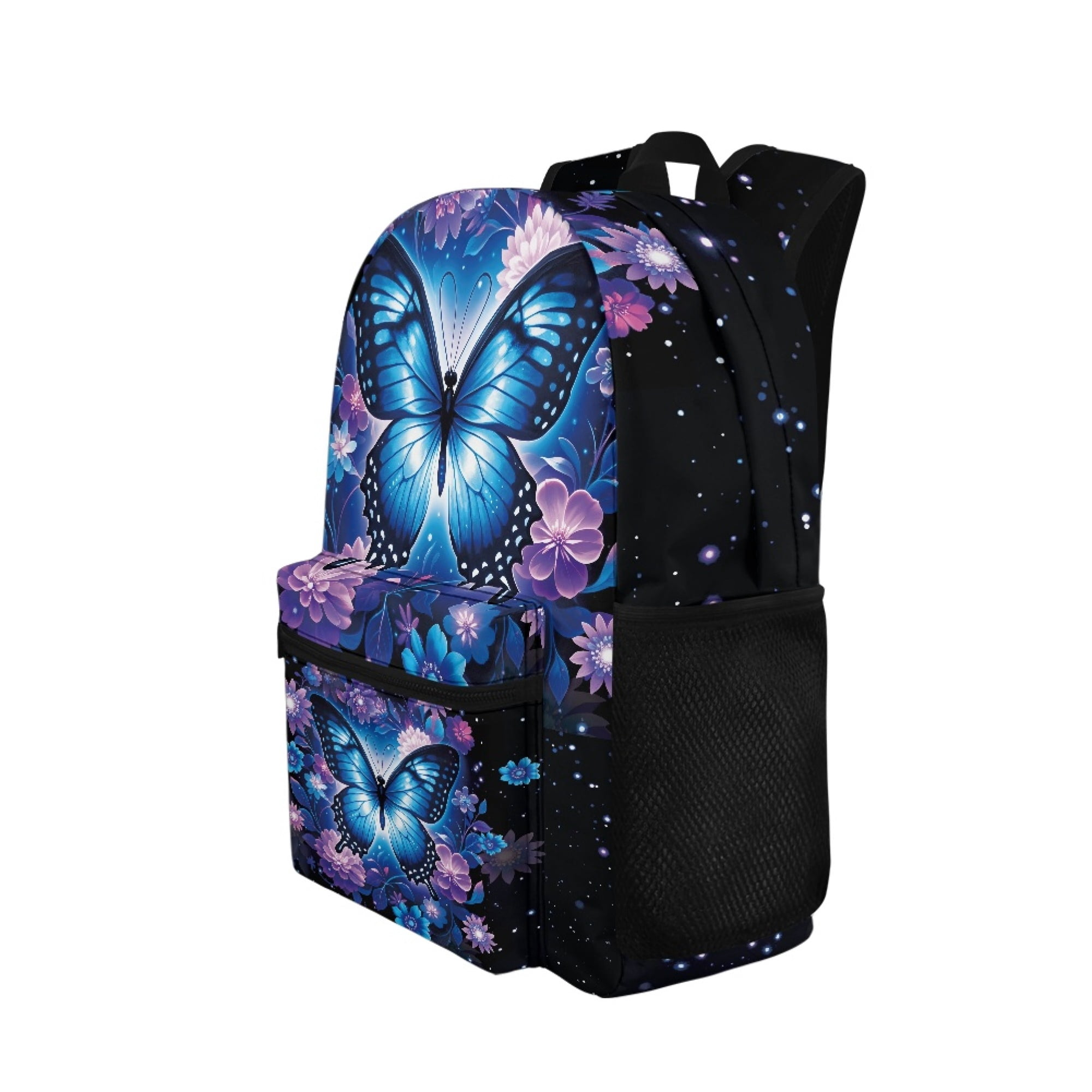 Chririnla Blue Butterfly Floral School Backpack Set for School Students Girls Boys Casual Dailypack Bookbag