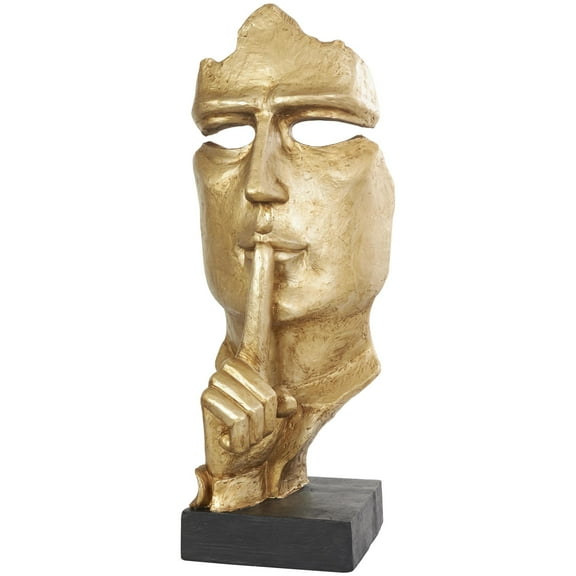 14" x 40" Gold Polystone Large Cutout Quiet Gesture Face People Sculpture with Black Base, by DecMode