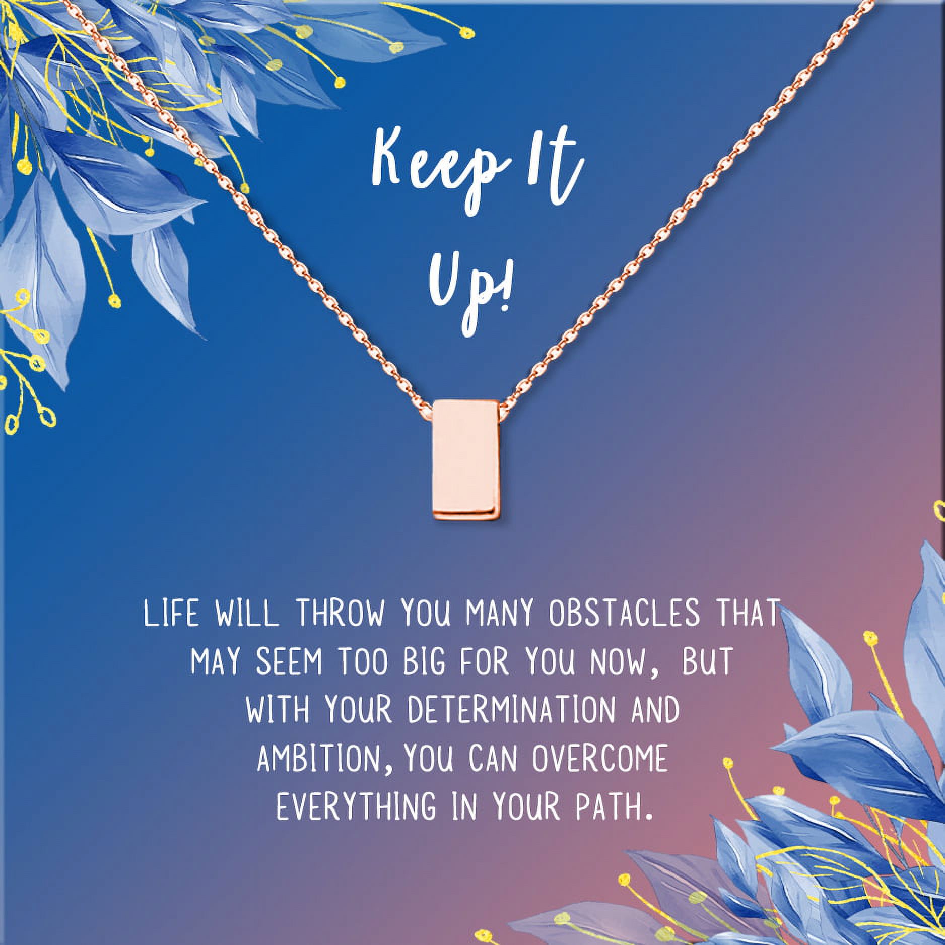 Anavia Keep It Up Card Gift Jewelry, Inspirational Card Necklace, Cheer up Gift, Encouragement Gift for Friend-[Rose Gold Cube, Blue-Orange Gift Card]