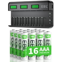 EBL 12 2 Bay LCD Battery Charger with AAA Rechargeable Batteries, 16-Pack