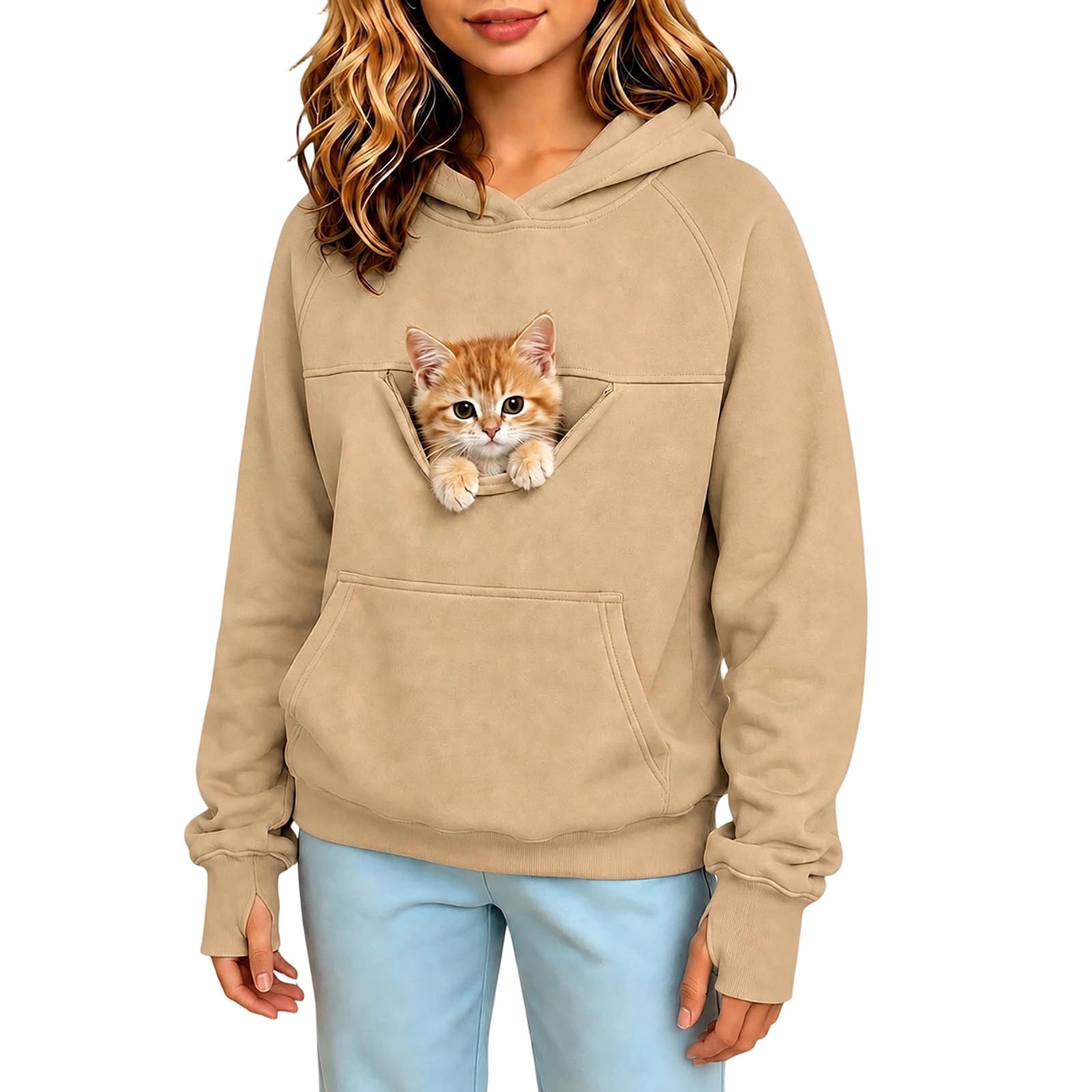 JFOPQVSM Boys Girls Cat Hoodie with Big Pouch Pet Kids Sweatshirt Fleece Lined Pullover Hoodies Pet Rest Holder Front Pet Pouch Sweatshirt for Pet Walking Daily Wear