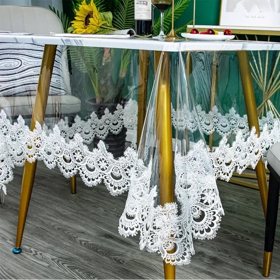 Lace Embroidered PVC Tablecloth Waterproof Oil-proof Rectangle Table Cloth Clear Transparent Dining Tables Cover Party Decor