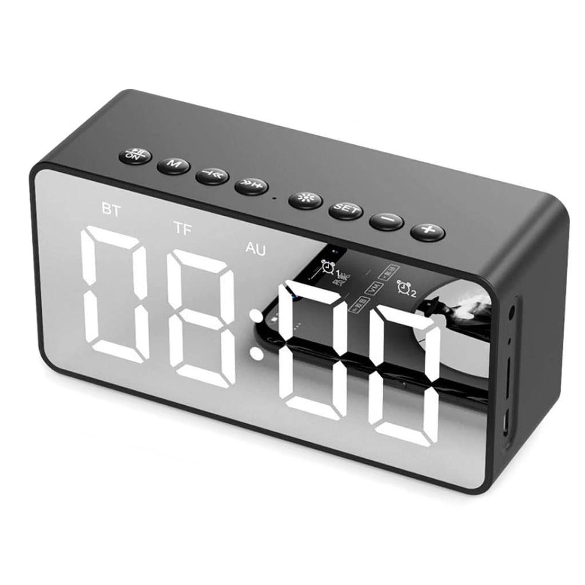 Alarm Clock, Radio, Bluetooth Wireless Speaker - Nightstand Large Display Clock - Black