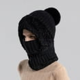 thumbnail image 4 of Women's Knitted Hat Women Scarf Hat Hats Winter Knit BalaclavaHat Winter Warm Ear Cover Neck Warmer Cap with Pompom, 4 of 8