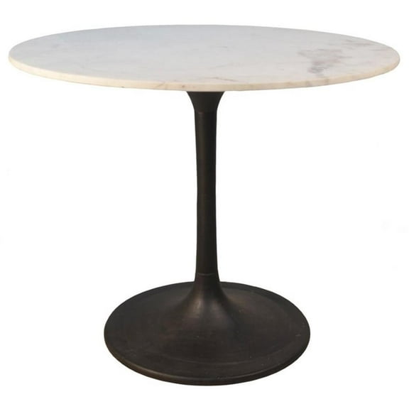 Pemberly Row Contemporary 36" Round Marble Top Dining Table White Top/Black Base