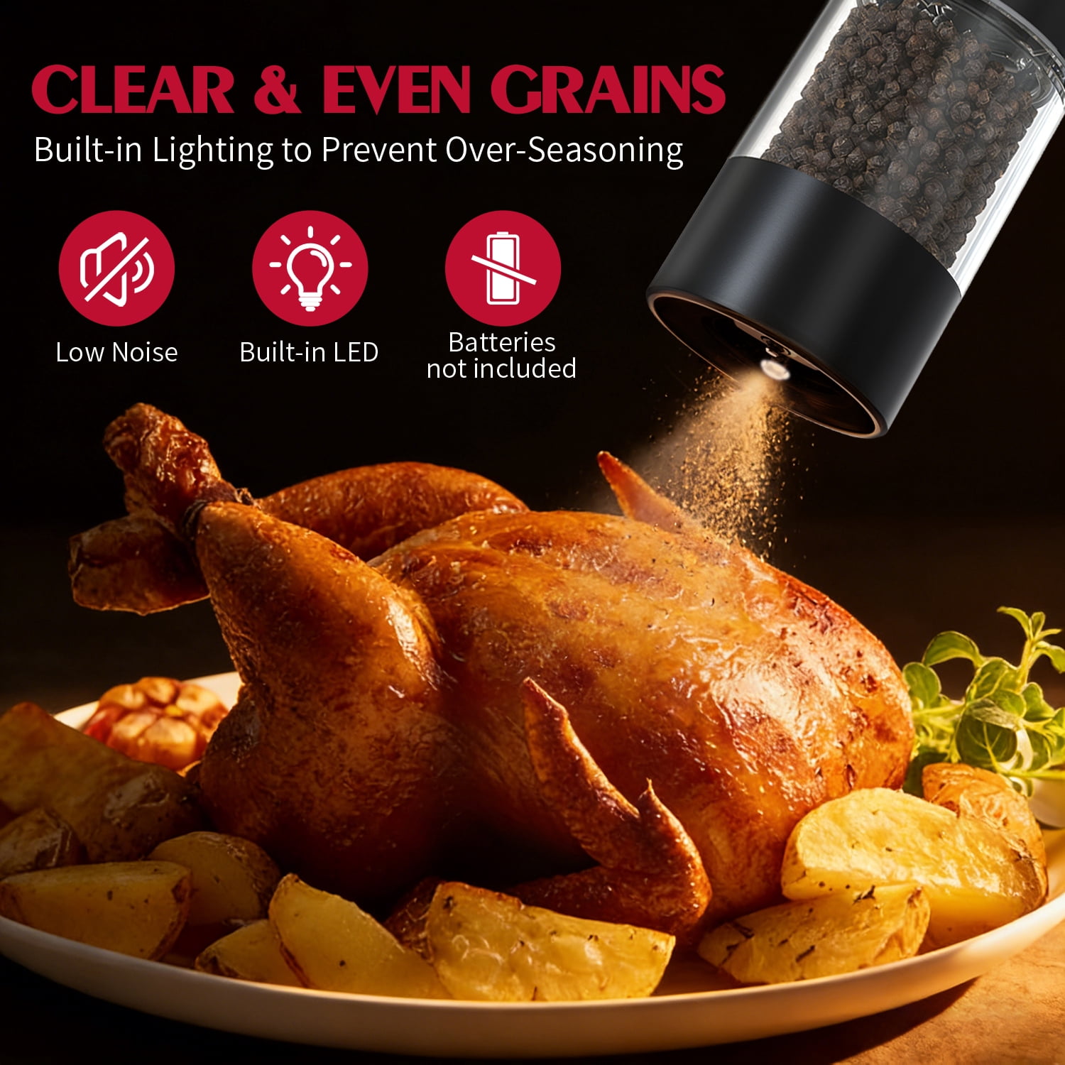 TINANA Electric Salt and Pepper Grinder Set, Automatic Battery-Powered Pepper Mill Shakers with Adjustable Coarseness, One-Hand Operation, Kitchen Gift for Home Cooking & BBQ