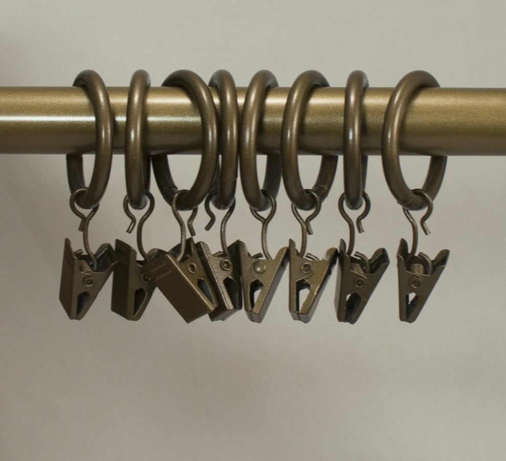 Urbanest 1" Metal Curtain Rings With Clips, Set of 16, Antique Gold