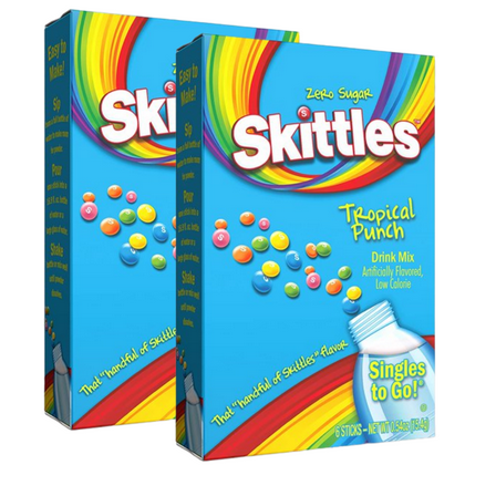 Skittles Tropical Punch Singles To Go Powdered Drink Mix -Sugar-Free, Low-Calorie & Delicious Fruity Taste Water Enhancer Quick & Convenient Water Beverages (2 Boxes- 12 Total Servings)