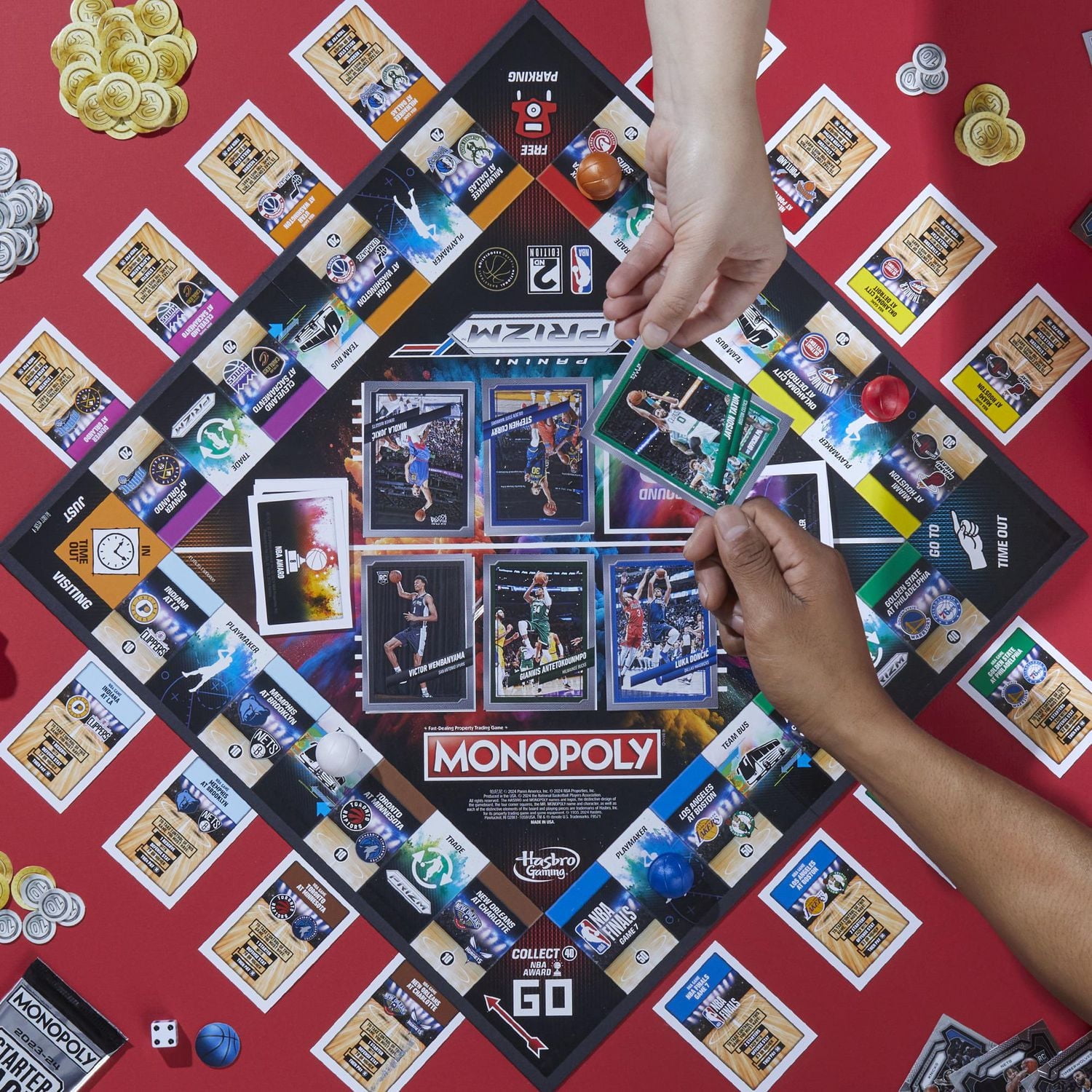Monopoly Prizm: NBA 2nd Edition Board Game, Monopoly Game with 2023-24 Panini NBA Trading Cards