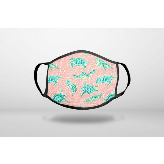 Preppy Pattern - Turtles on Pink Background - 3-Ply Reusable Soft Cloth Face Covering, Unisex, Cotton Inner Layer