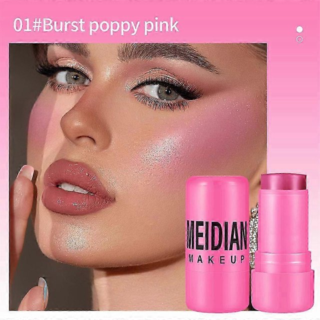 Rubor en barra para personas perezosas, para contornear y unificar el tono de la piel, para iluminar y dar color a los labios y las mejillas. Rubor de doble uso, rosa amapola