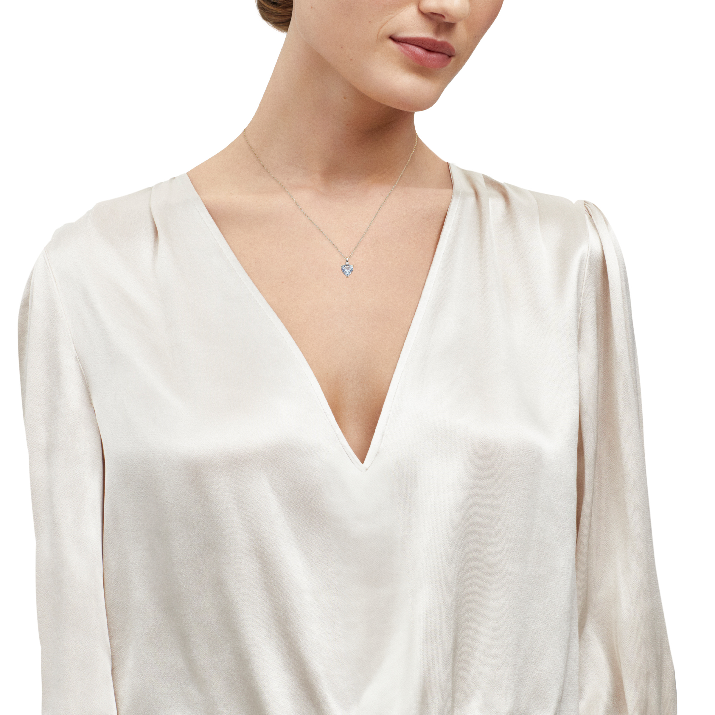 Brilliance Fine Jewelry Heart Simulated Aquamarine and White Cubic Zirconia Pendant Necklace in Sterling Silver and 14KT Gold Plate