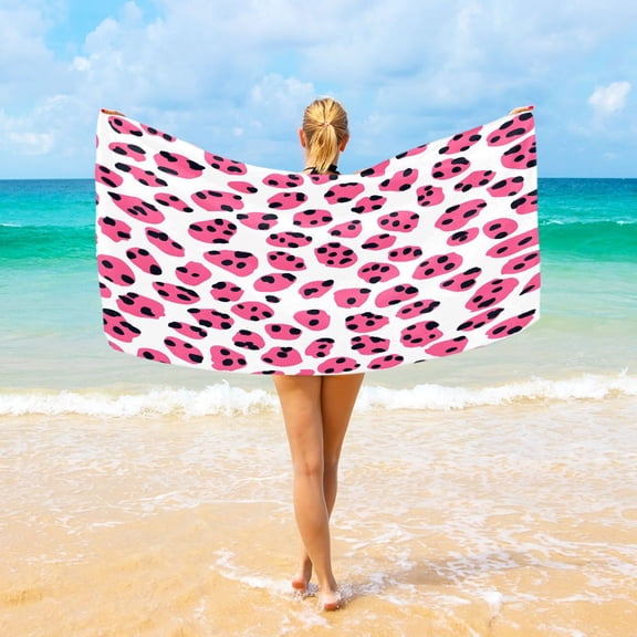 Ryvnso Pink Leopard Print Oversized Beach Towel Microfiber Bath Blankets Swimming Fitness 37" x 74"