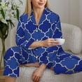 thumbnail image 6 of Daiia Blue Gold Grid Lantern Shapes for Women's Long-Sleeved Pajama Set – Soft & Comfortable Sleepwear Button-Up Pajamas Cozy Lounge Wear-Medium, 6 of 7