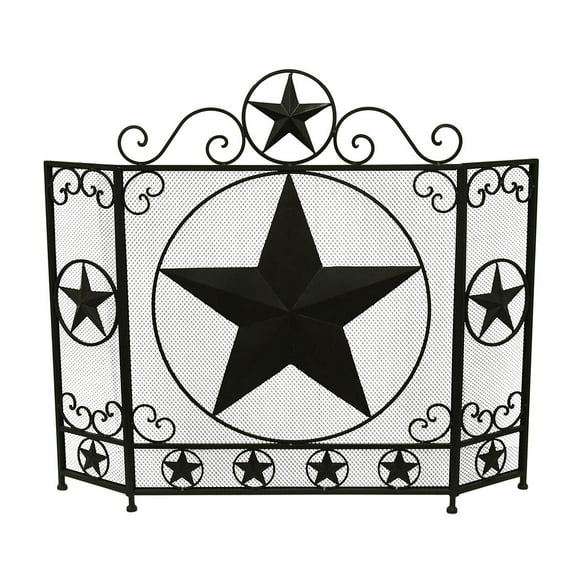 Zeckos Brown Western Star 3 Panel Metal Fireplace Screen 39 inches Long
