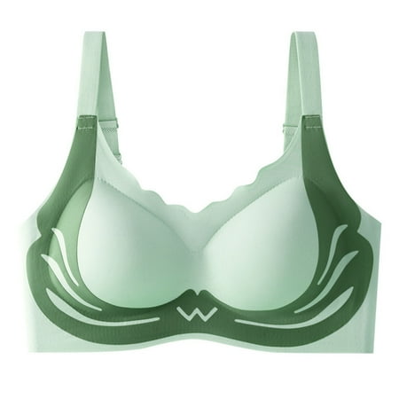 Gvdentm Women s Wireless T-Shirt Bra Push-up bra No Underwire Double Color Seamless Back Underwear(Green 2XL)