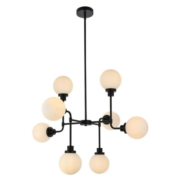 Hanson 8 lights pendant in black with frosted shade
