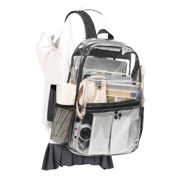 Clear Backpacks for Women Travel Heavy Duty Waterproof PVC Backpack Large Capacity Transparent Backpack with Reinforced Strap for College,Black