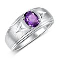 thumbnail image 3 of RYLOS Men's Rings 14K White Gold Classic 8X6MM Oval Gemstone &  Diamond Ring Amethyst February Birthstone Rings For Man Gold Rings Size 13, 3 of 7