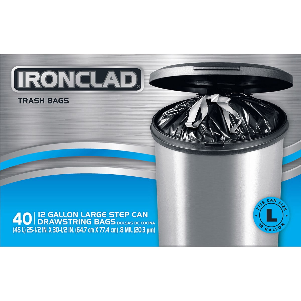 IRONCLAD 12L DRAWSTRING SMALL STEP CAN TRASH BAG LINER (3.2 GAL / 12 L) SIZE  B, 20 COUNT - GTIN/EAN/UPC 11217000110 - Product Details - Cosmos